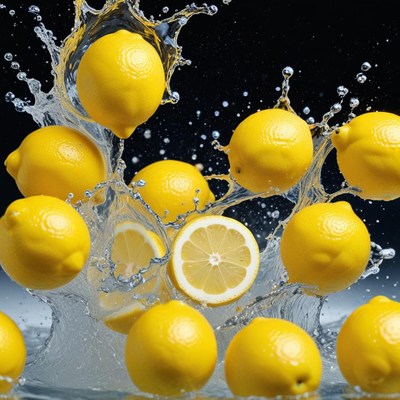 Lemons splashing in water