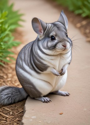 Cute chinchilla in a garden