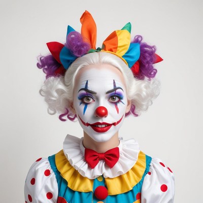 Colorful clown with playful attire and makeup