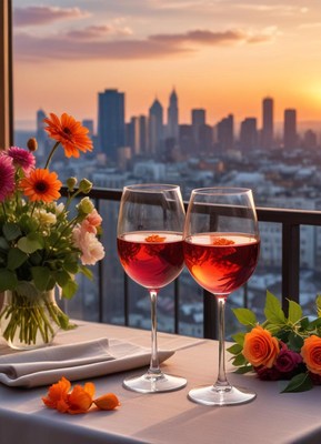 Sunset toast with city view