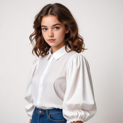 Young woman in stylish white blouse