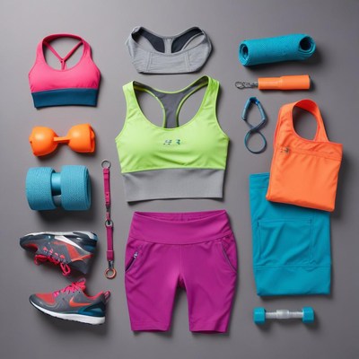 Colorful workout gear arranged neatly