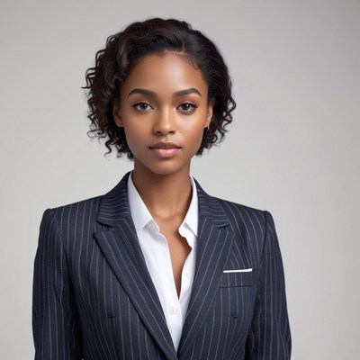 Confident businesswoman in striped suit