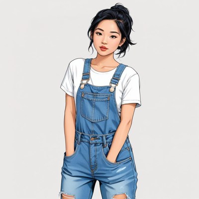 Young woman in denim overalls