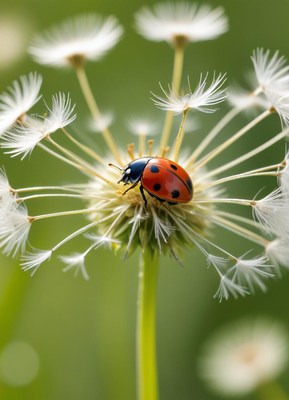 Ladybug on dandelion flower