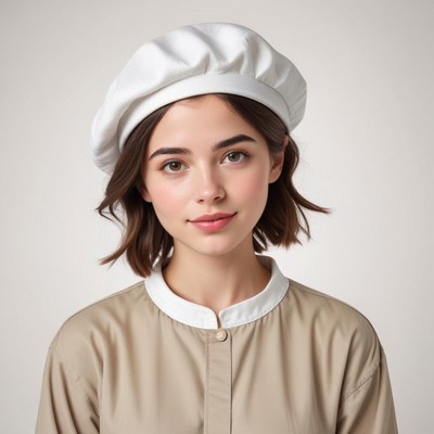 Young woman in a white hat