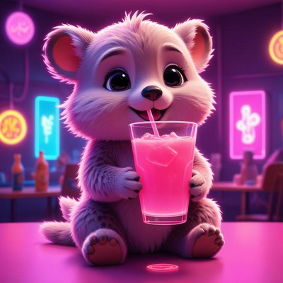 Cute animal enjoying a colorful drink
