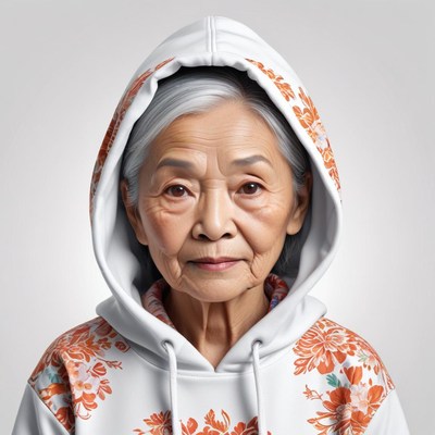 Elderly woman in floral hoodie