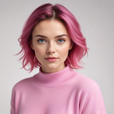 Young woman with pink hair in studio