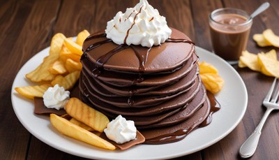 Delicious chocolate pancakes with fries