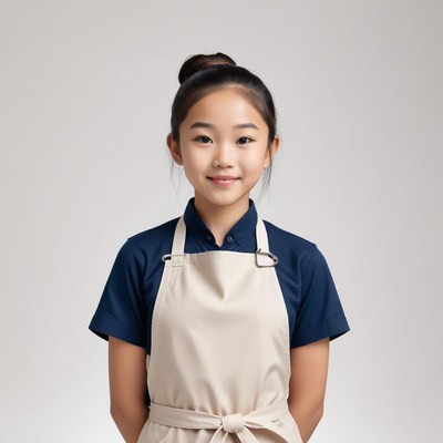 Young girl wearing an apron