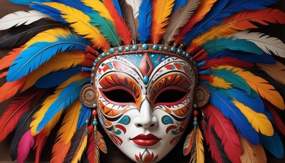 Colorful feathered mask design