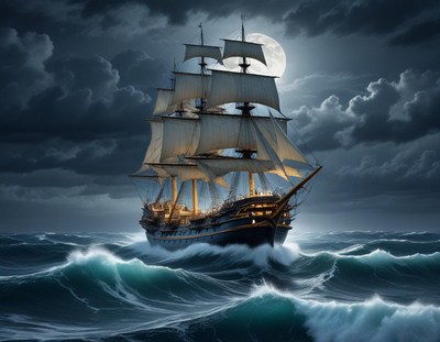 Sailing through stormy seas at night