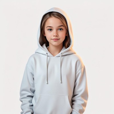 Young girl in white hoodie