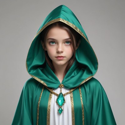 Young mage in green hooded cloak