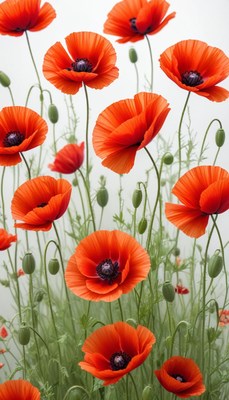Bright red poppies in a field