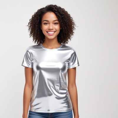 Shiny silver t-shirt fashion look