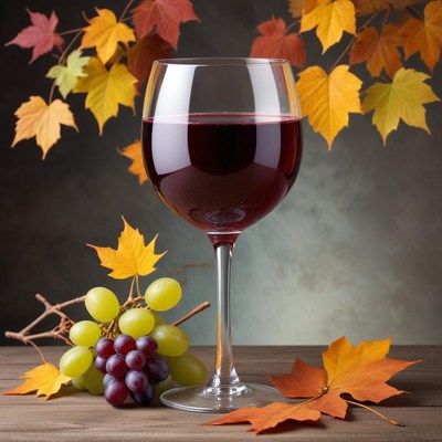 Autumn wine glass with grapes