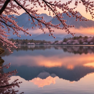 Cherry blossoms by the lake