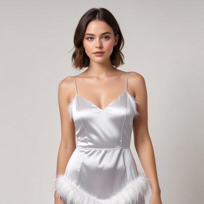 Elegant white dress with feathers