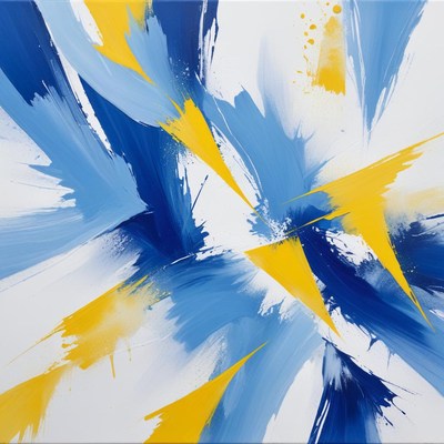 Dynamic abstract blue and yellow artwork