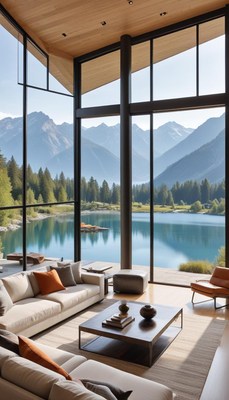 Modern interior with mountain view