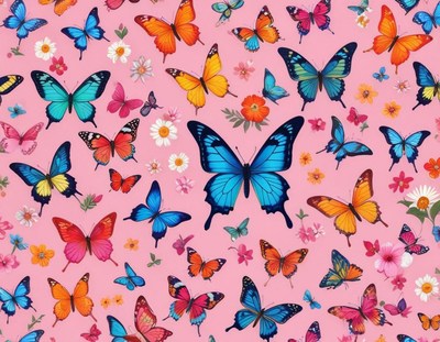 Colorful butterflies on pink background