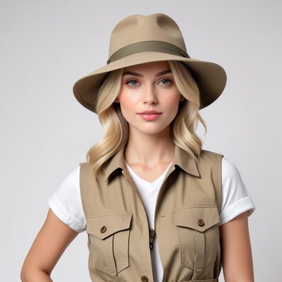 Woman wearing tan safari hat
