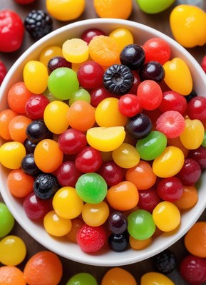 Colorful fruit jelly candies in a bowl