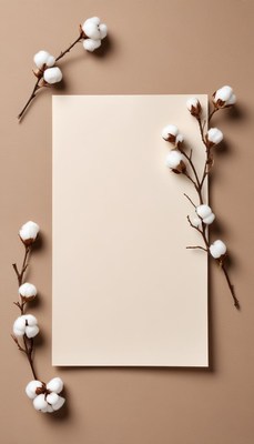 Cotton branches around blank stationery