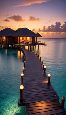 Serene sunset at oceanfront villa