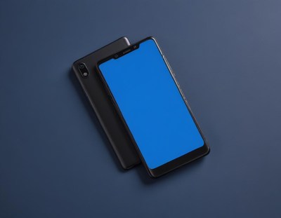 Black smartphones on blue background