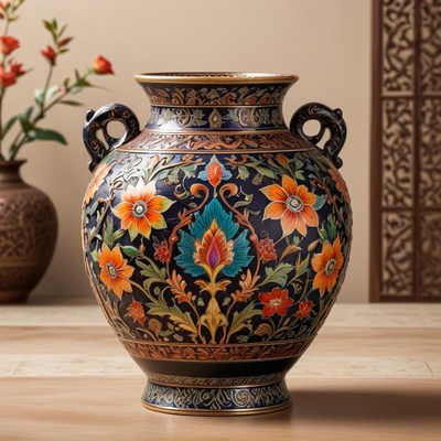 Colorful floral vase displayed indoors