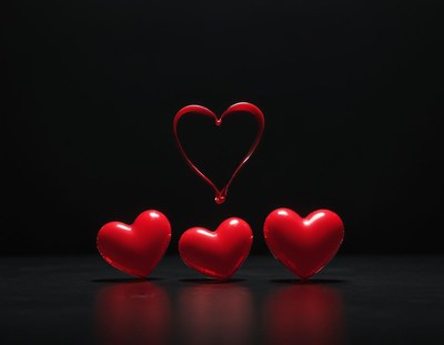 Red hearts floating in darkness