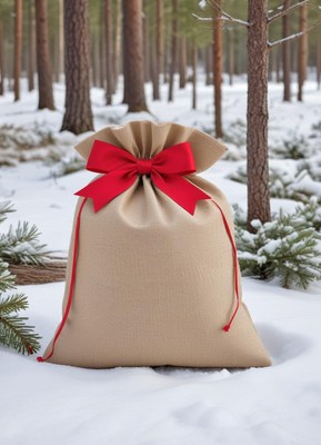 Holiday gift bag in winter forest