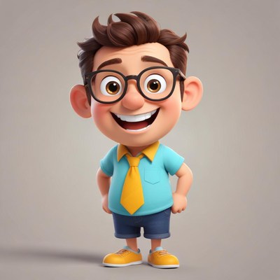 Happy cartoon boy with glasses