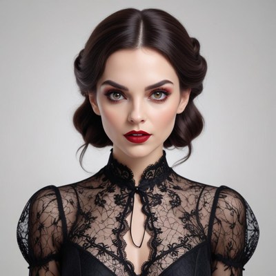Elegant woman in dark lace attire