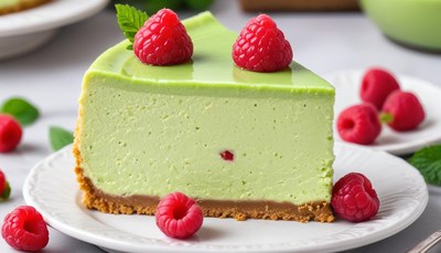 Delicious mint cheesecake with raspberries