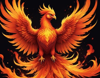 Flaming phoenix soaring through flames