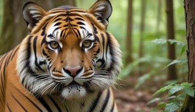 Majestic tiger in lush forest