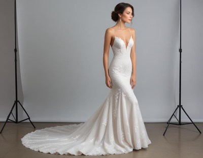Elegant bridal gown on model