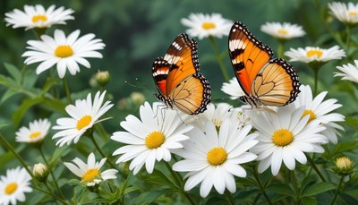 Butterflies on daisy flowers