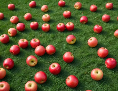 Red apples on green grass field