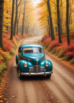 Vintage car on autumn road