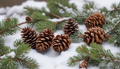 Pinecones on snowy ground