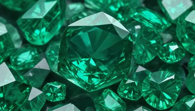 Vibrant green gemstones in closeup display