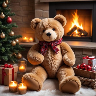 Cozy holiday scene with teddy bear