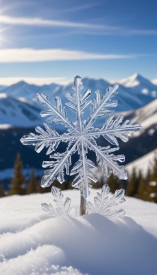 Clear snowflake in mountain landscape