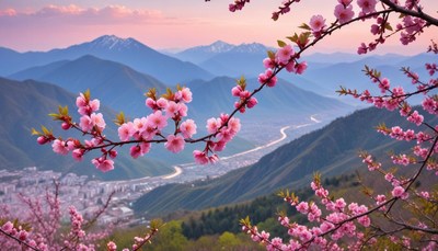 Cherry blossoms in mountain valley