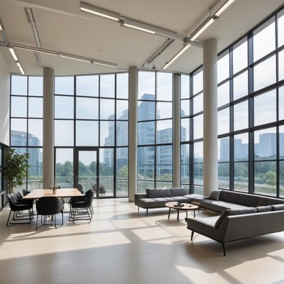 Modern office interior with city view
